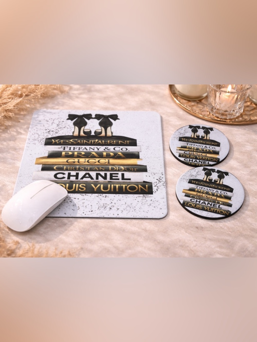 2MP. Designer Brand Mouse Pad and Car Coasters Set